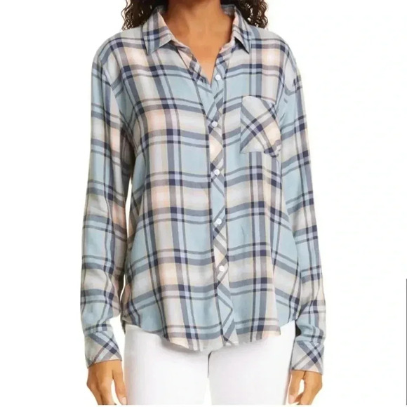 Rails Hunter Plaid Flannel Teal Peach Navy size Small - Picture 2 of 10